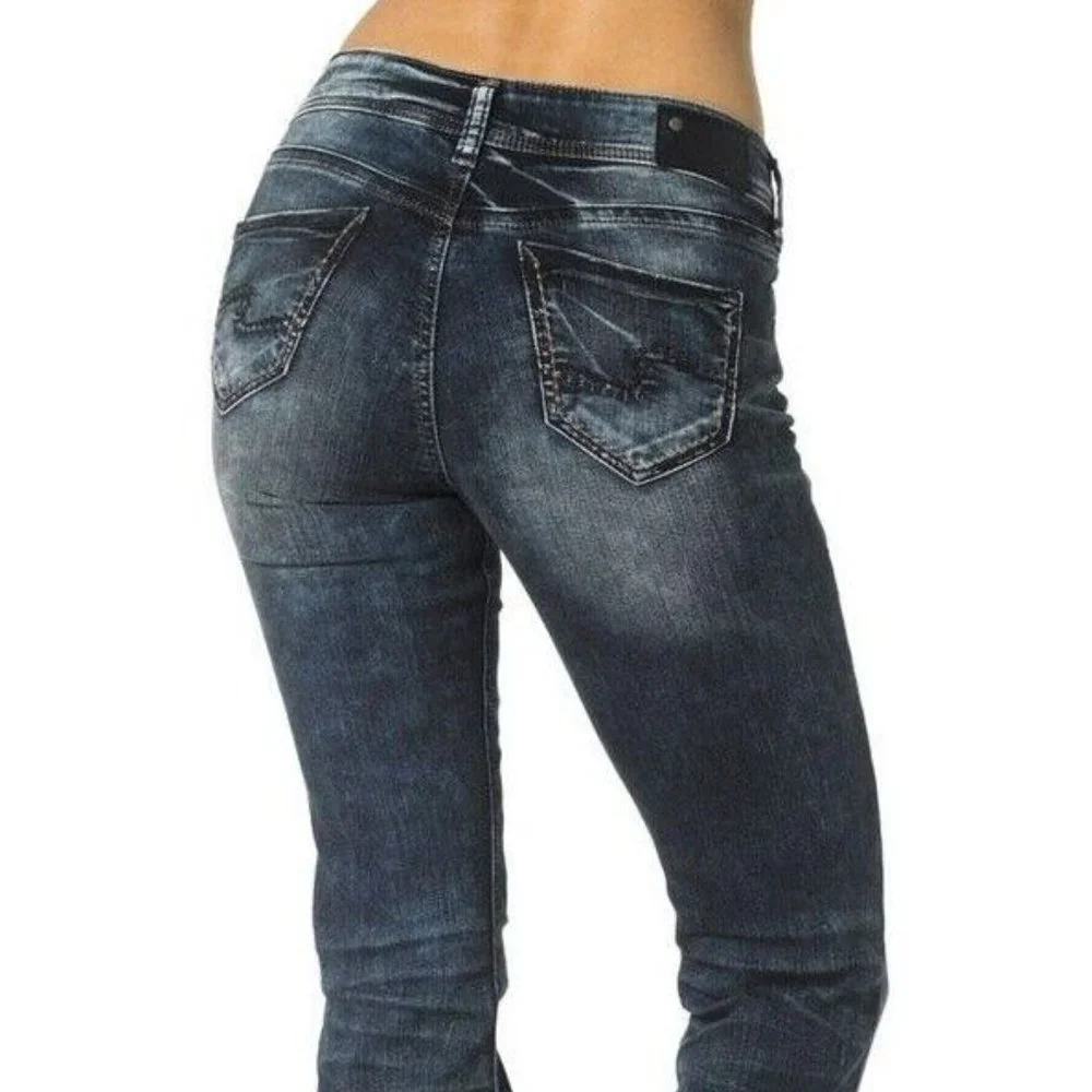 Silver Jeans New Womens Suki Mid Rise Slim Bootcut Jeans Fluid Denim Size 26/31